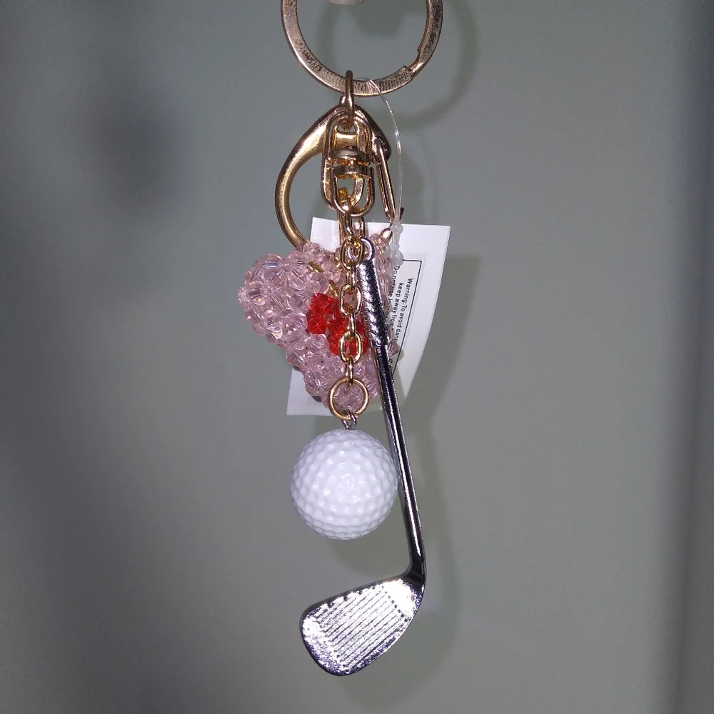Golf Club Keychain/Purse Charm with Heart and Ball Charms